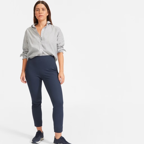Everlane side zip stretch cotton pants size 4 color navy - Picture 2 of 7